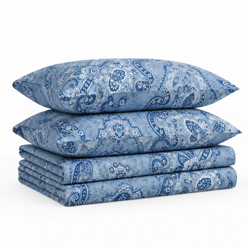 Tribeca Living Queen Bed Sheet Set, 300 Thread Count Soft Cotton Sateen, Floral Print with Extra Deep Pockets, 4-Piece Bedding Set, Atlantis Multicolor
