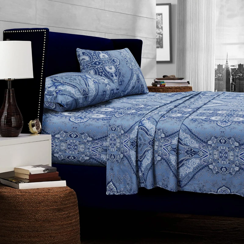 Tribeca Living Atlantis Printed Egyptian Cotton Deep Pocket Sheet Set, Twin, Multicolor