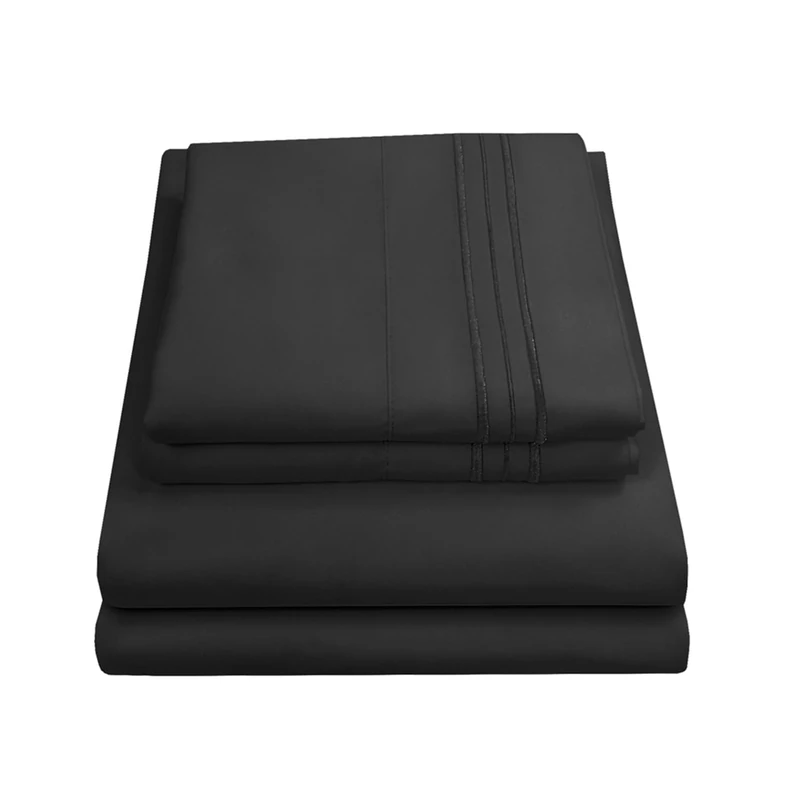 Sweet Home Collection Luxury Bedding Set with Flat, Fitted Sheet, 2 Pillow Cases, Microfiber, Black, Queen