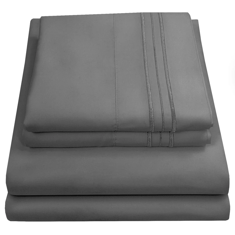 Sweet Home Collection Luxury Bedding Set with Flat, Fitted Sheet, 2 Pillow Cases, Microfiber, Gray, Queen