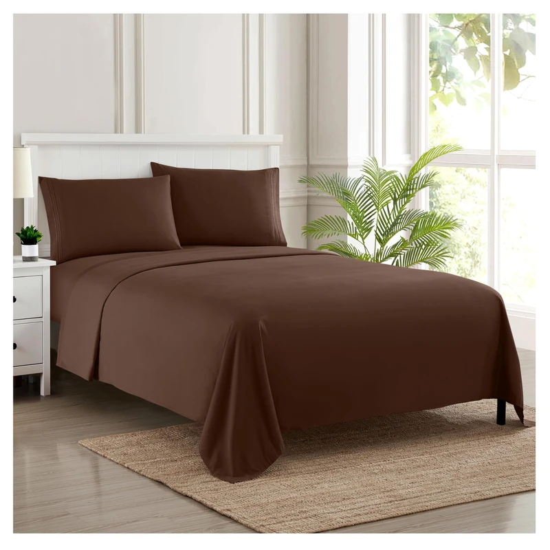 Sweet Home Collection Luxury Bedding Set with Flat, Fitted Sheet, 2 Pillow Cases, Microfiber, Brown, Queen