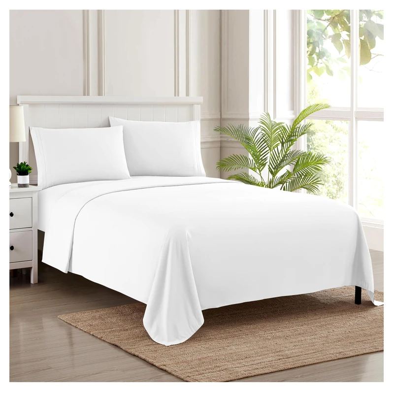 Sweet Home Collection Luxury Bedding Set with Flat, Fitted Sheet, 2 Pillow Cases, Microfiber, White, California King