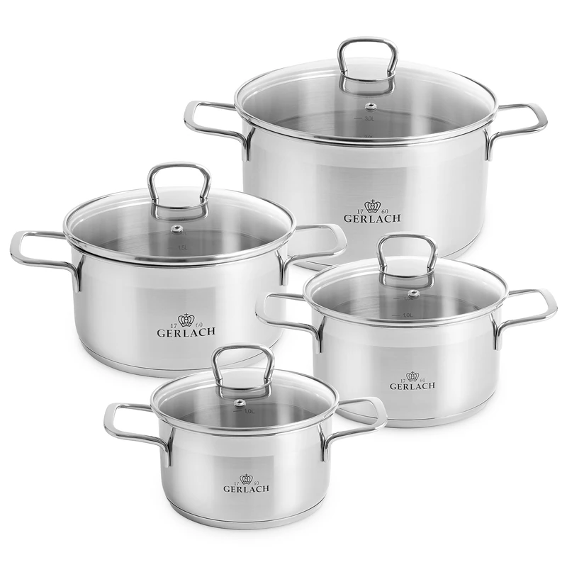 Gerlach Cookware set made of stainless steel 18/10 with 8 elements from Gerlach Brava - G04-0322P-ZGA7-08PU-S1S1-01 54 x 28 x 21 cm