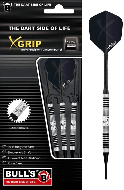 Bull's X-Grip X7 Soft Dart, Multicoloured (Black/Silver), 18 g