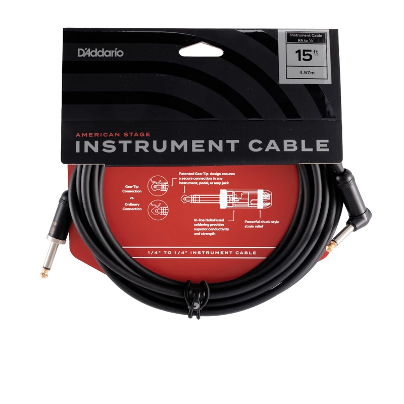 Planet Waves D’Addario Accessories American Stage Guitar Cable - Premium Instrument Cable with ¼ Inch Ends - Guitar Cord Made in the USA - Straight to Right Angle - 15 feet