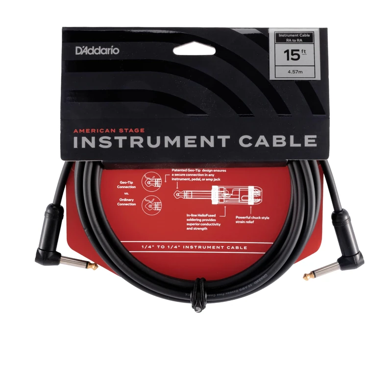 Planet Waves D’Addario Accessories American Stage Guitar Cable - Premium Instrument Cable with ¼ Inch Ends - Guitar Cord Made in the USA - Right Angle Ends - 15 feet