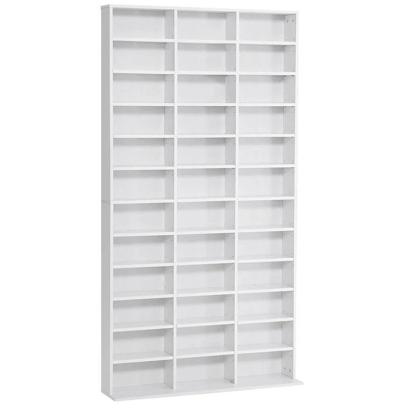 HOMCOM 1116 CD / 528 DVD Storage Shelf Rack Media Storage Unit Shelves Racks Wooden Bookcase Display Unit with Adjustable Shelves, 102 x 195 cm, White
