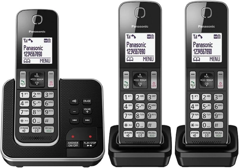 Panasonic KX-TGD323 Cordless Home Phone with Nuisance Call Blocker and Digital Answering Machine - Black & Silver (Pack of 3)