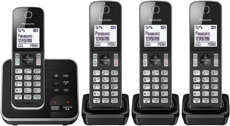 Panasonic KX-TGD324 Cordless Home Phone with Nuisance Call Blocker and Digital Answering Machine - Black & Silver (Pack of 4)
