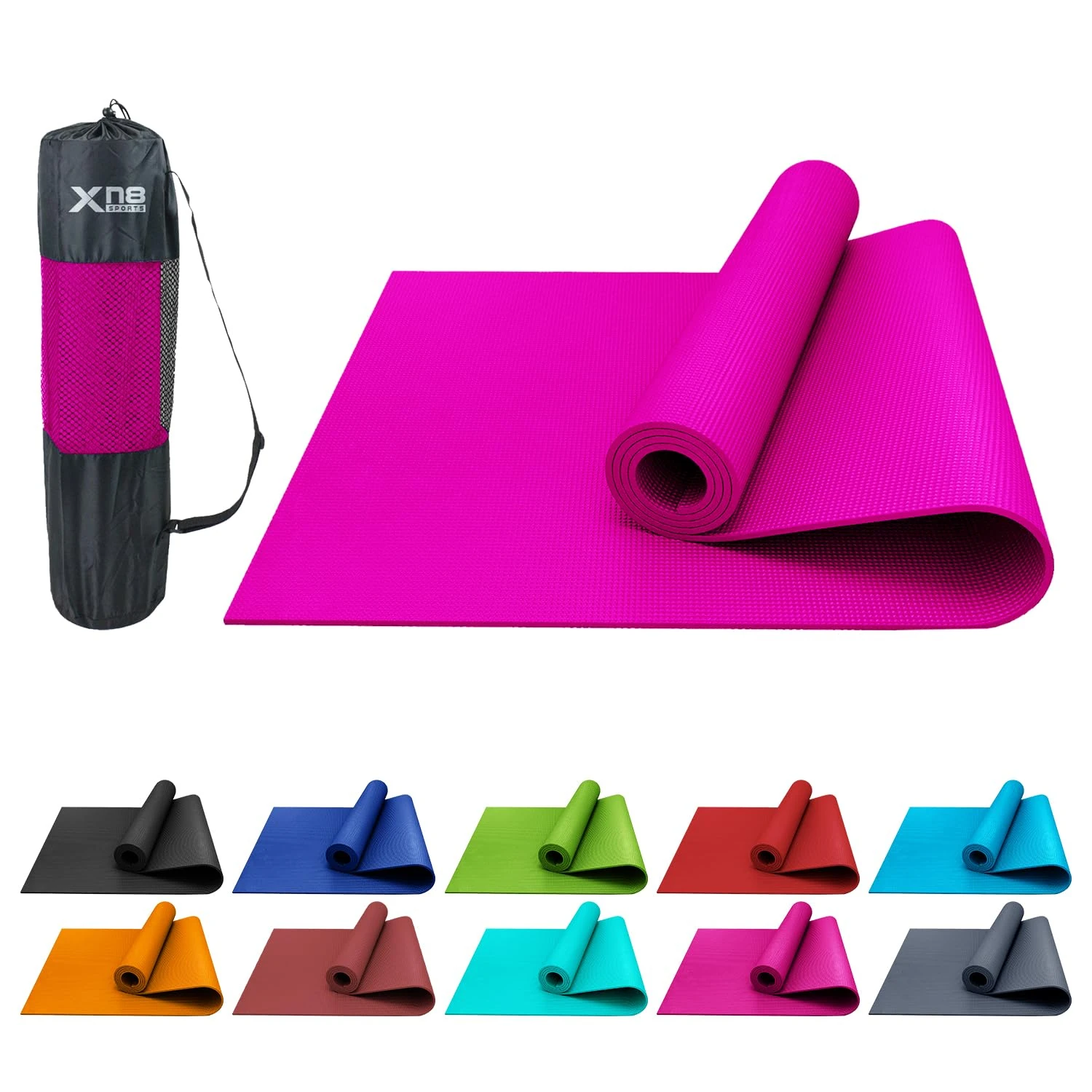 XN8 Sports PVC Yoga Mat 6mm Thick Non-Slip Exercise & Workout Mats with Carry Strap Ideal for Pilates, Gym, Stretching, Meditation – Lightweight for Home, Travel & Outdoor Fitness mat for men & Women