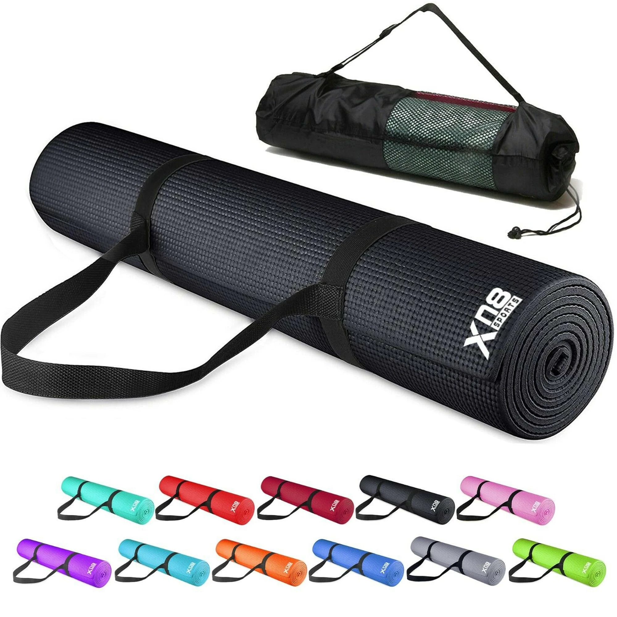 XN8 Sports PVC Yoga Mat 6mm Thick Non-Slip Exercise & Workout Mats with Carry Strap Ideal for Pilates, Gym, Stretching, Meditation – Lightweight for Home, Travel & Outdoor Fitness mat for men & Women