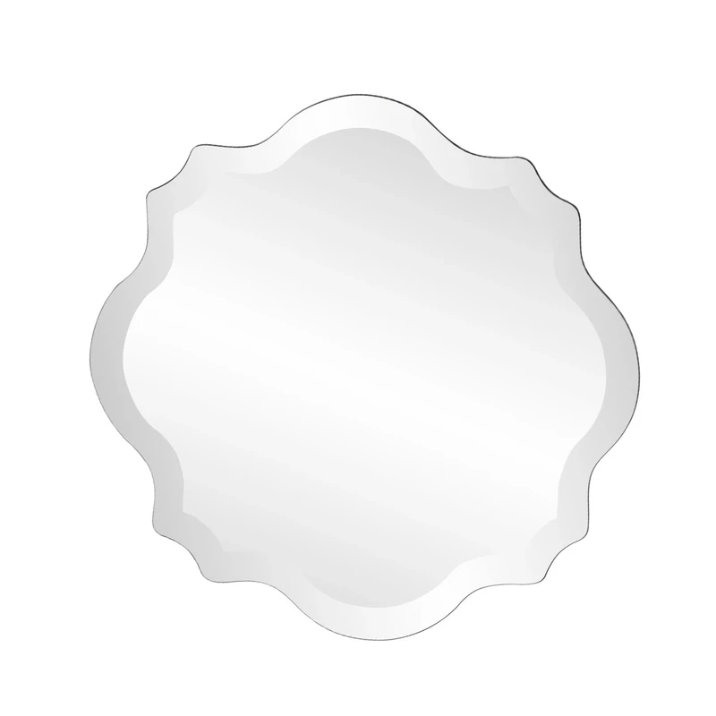Howard Elliott Frameless Scalloped Hanging Wall Mirror, Accent, Silver - Decorative Mirror for Living Room Bedroom Office Entrance Décor, 16 x 16 inch