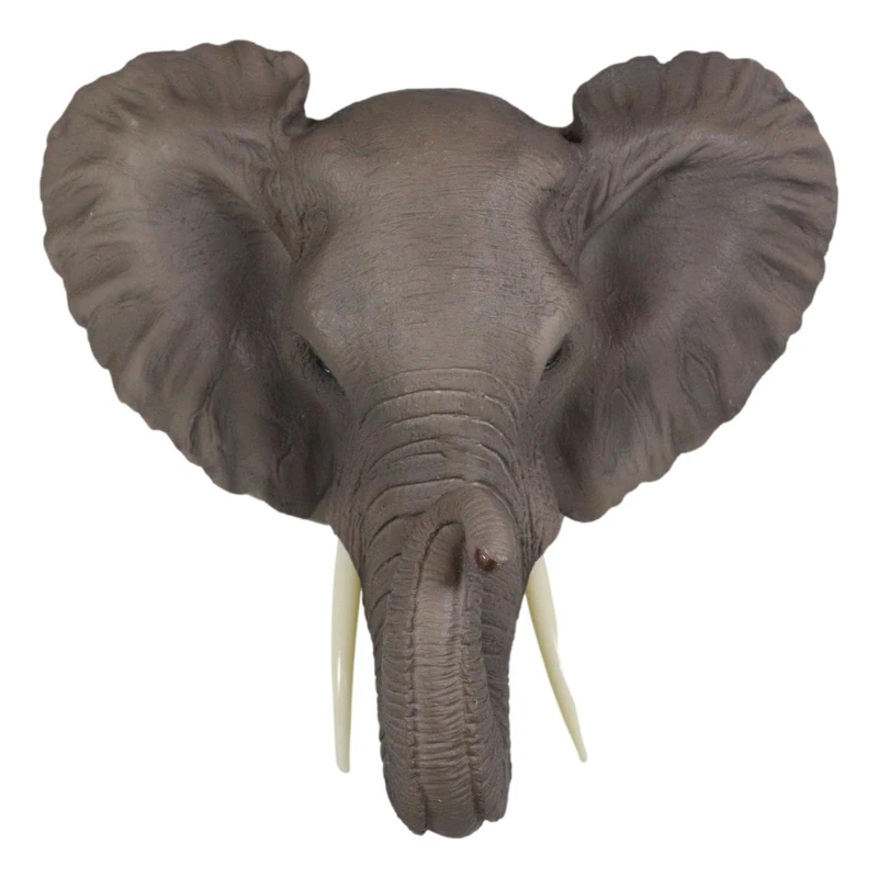 Ebros Safari African Bush Elephant Wall Bust Sculpture 9"Tall Majestic Noble Elephant Head Hanging Wall Decor Figurine For Wild Animal Lovers