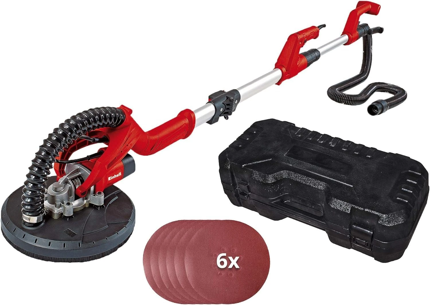 Einhell 4259930 Drywall Sander And Polisher | TC-DW 225 Rotating Sanders For Walls | 600W, 1500RPM, 225mm Sanding Disc, Telescopic Handle And Integrated Dust Extraction | Includes 6 Sanding Discs, 20.5 cm*129.0 cm*25.0 cm
