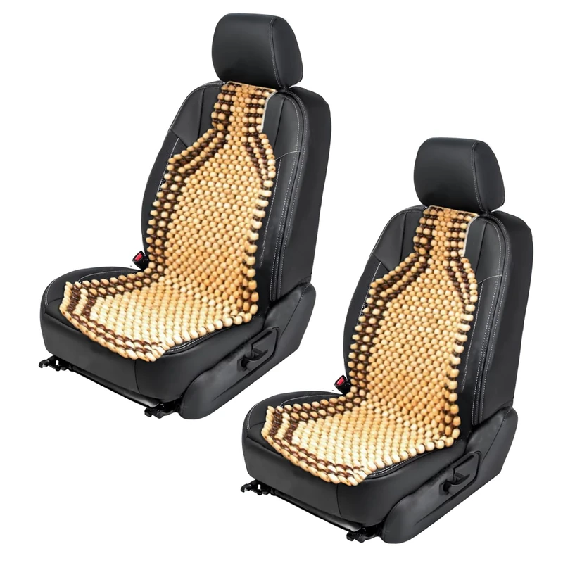 ZONETECH Set of 2 Premium Quality Double Strung Two Tone Wooden Beaded Ultra Comfort Massaging Car Seat Cushion