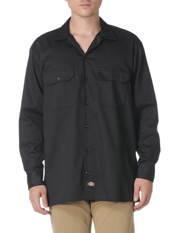 Dickies Men's Long Sleeve Flex Twill Work Shirt Big, Black, XXXL