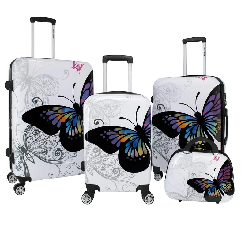 World Traveler Butterfly Luggage, 4-Piece Set, Butterfly, 4-Piece Set, Fashionable Butterfly Hardside Spinner Luggage Lightweight, Expandable, Airline Approved