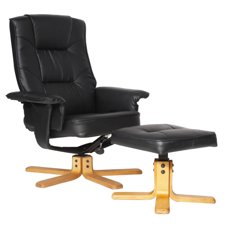 Alphason,ARC7595-PU-BLK,Drake Black reclining chair with footstool set,Black