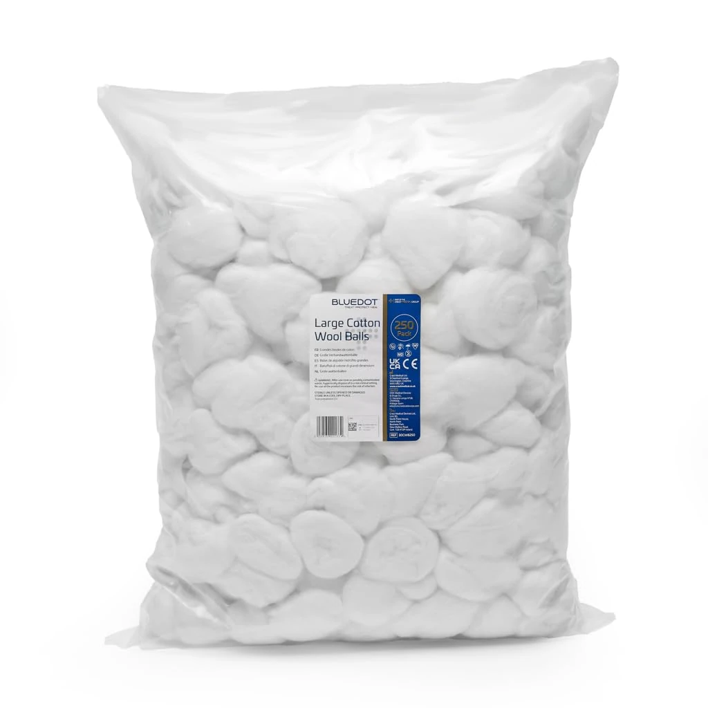 Blue Dot Absorbent Cotton Wool Balls, Large (Pack of 250)