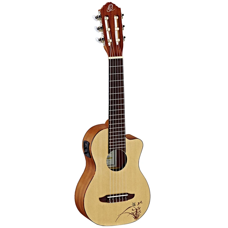 Ortega Guitars Travel Guitar Electro-Acoustic – Mini Travel Series – Spruce / Mahogany, Natural (RGL5CE)