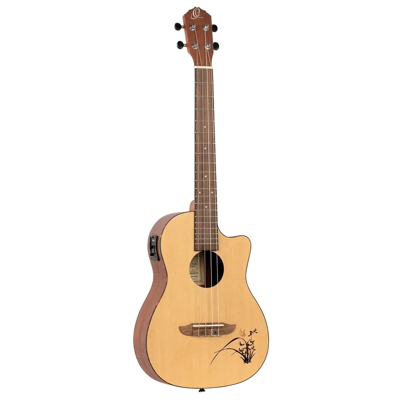 Ortega Guitars Baritone Ukulele Electro-Acoustic – Bonfire Series – with Cutaway – Spruce, Sapele, Natural (RU5CE-BA)