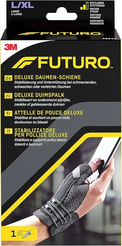 FUTURO Deluxe Thumb Splint - Large - XL (6.5" - 8") Black - Adjustable - Stabilises Pain, Injuries or Weak Thumb Joints