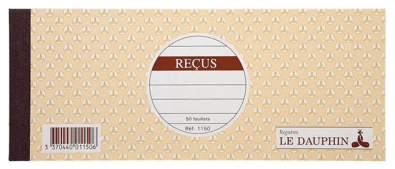 le dauphin - Ref. 1150D - Batch of 10 payment receipt notebooks without mention of VAT - 50 pre-printed sheets - horizontal format 9 x 22.5 cm - varnished cover