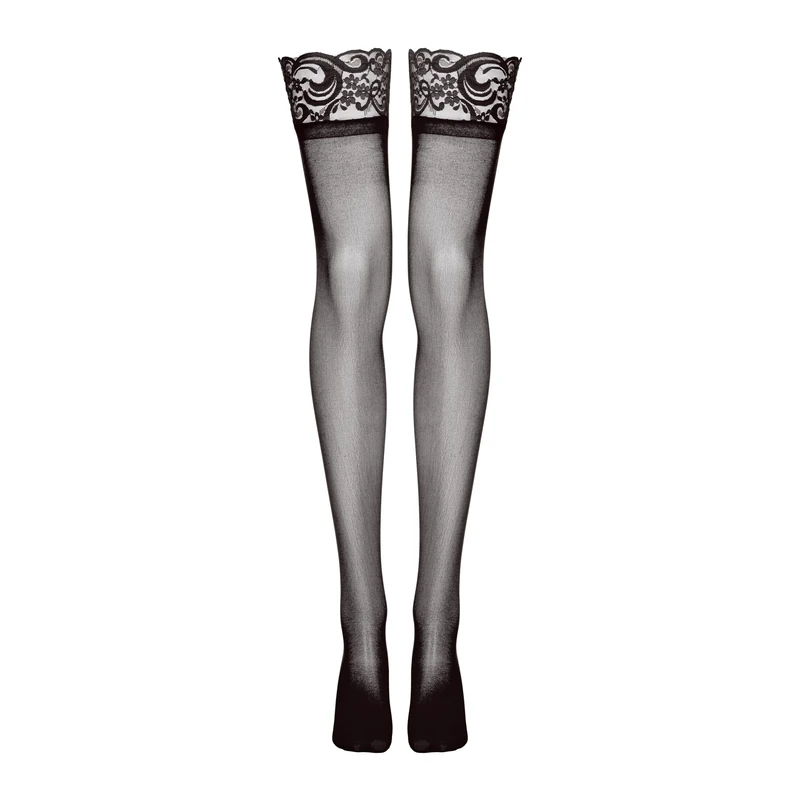 Lovehoney Lingerie Women's Black Sheer Plus Size Hold Up Stockings - Soft Nylon with Floral Lace Tops and Silicone Strips - One Size Plus: 18-22 - Image 1