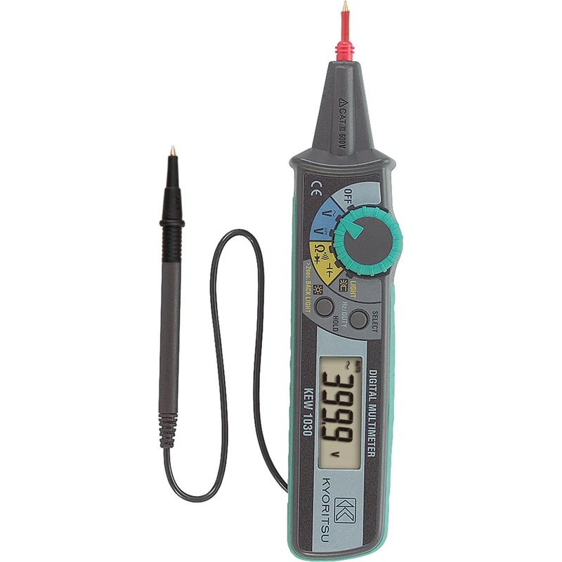 Kyoritsu KEW 1030 Digital Multimeter Pen for AC/DC Voltage, Resistance, Continuity, Bi-Colour Diode, Capacity, Grey