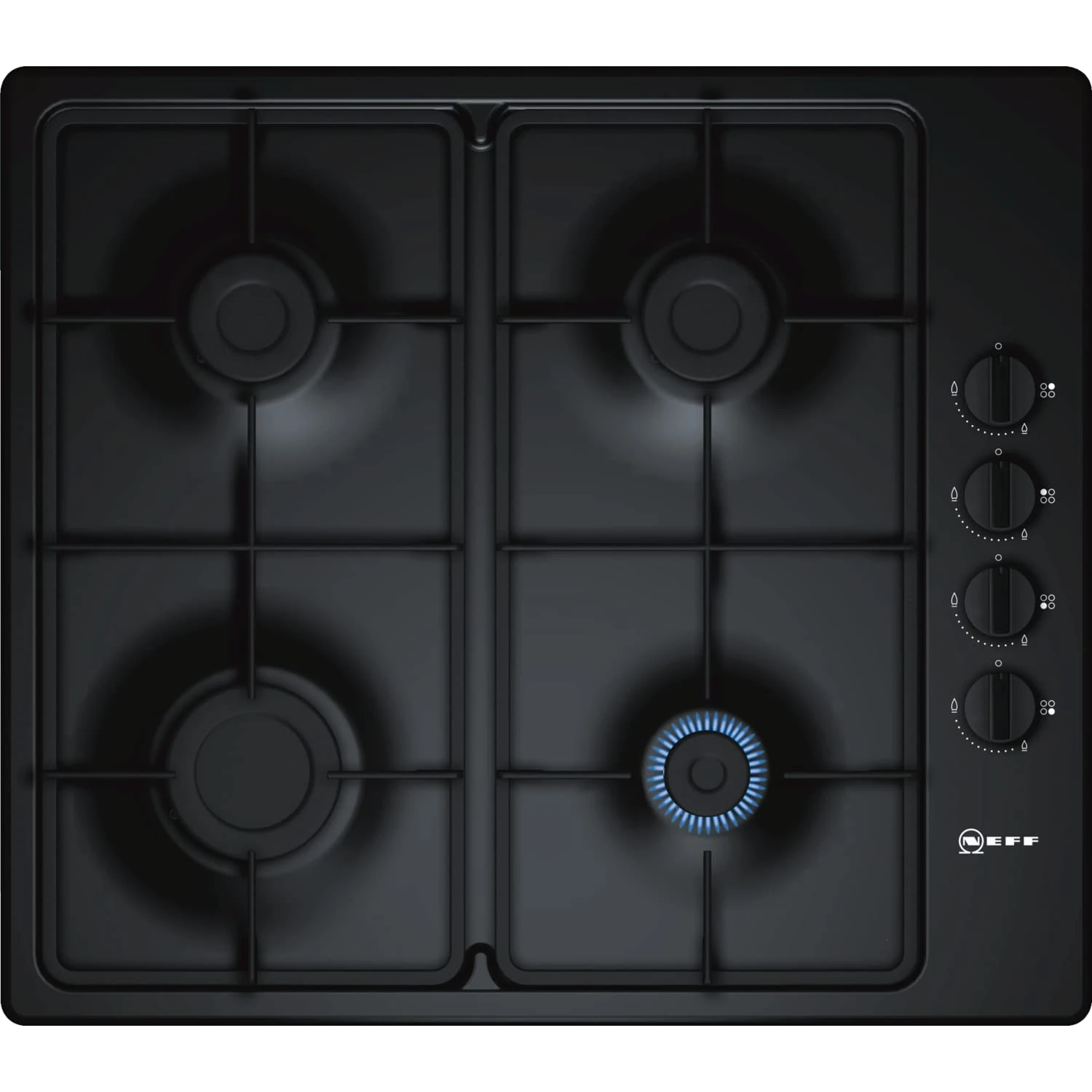 NEFF N30 T26BR46S0 Gas hob, 60cm, with Sword Dials and Cast Iron Pan Supports, Black, Built in