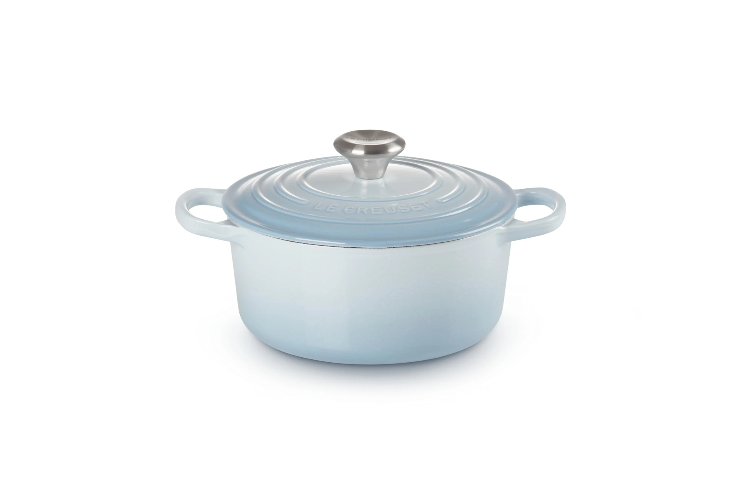 Le Creuset Signature Enamelled Cast Iron Round Casserole Dish With Lid, 20 cm, 2.4 Litre, Coastal Blue, 21177204202430