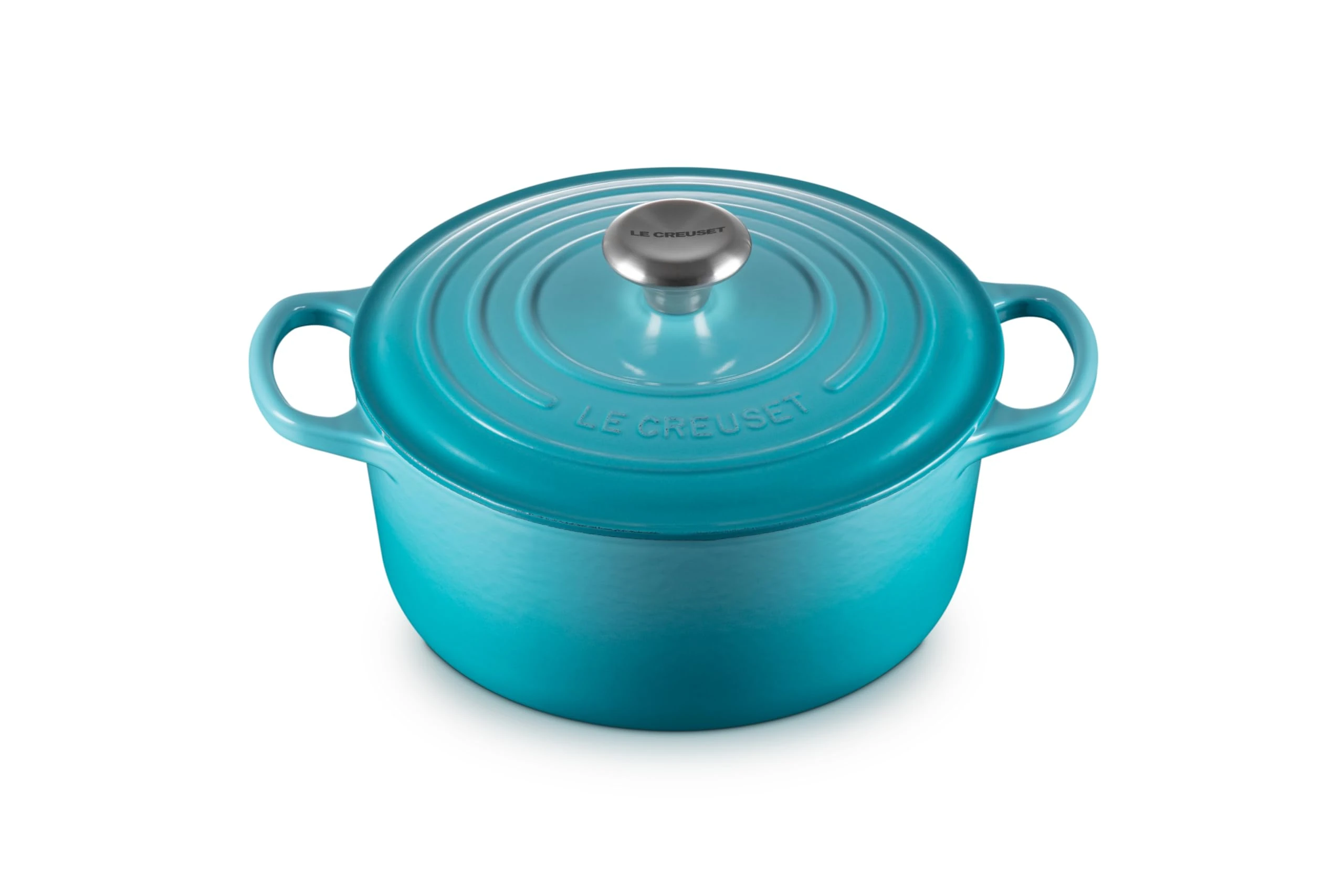 Le Creuset Signature Enamelled Cast Iron Round Casserole Dish With Lid, 24 cm, 4.2 Litre, Caribbean, 21177241702430, Teal