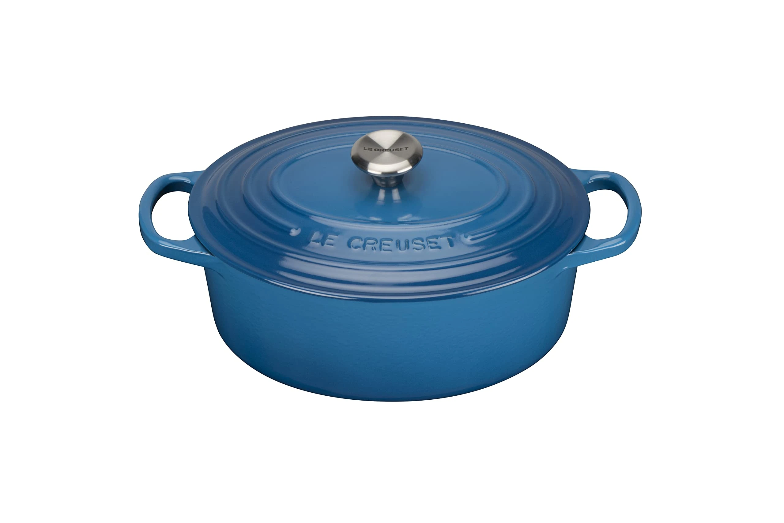 Le Creuset Signature Enamelled Cast Iron Casserole Dish with Lid - Oval, Marseille Blue, 25 cm, 3.2 Litres, 211782520