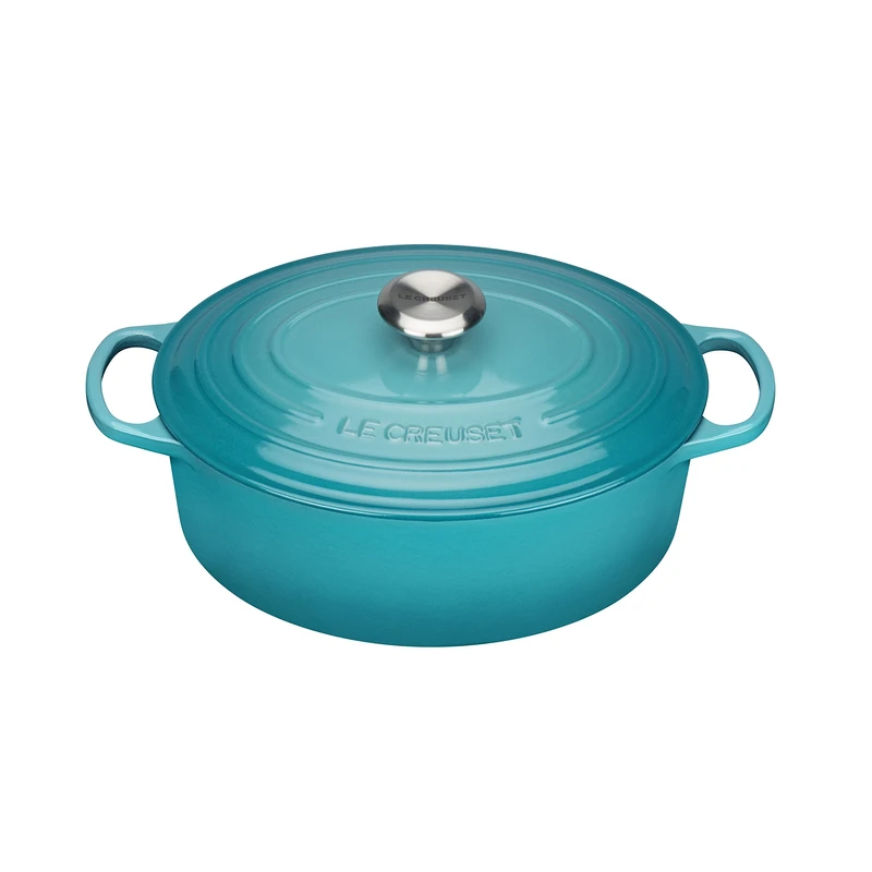 Le Creuset Signature Enamelled Cast Iron Casserole Dish with Lid - Oval, 27 cm, 4.1 Litres, Teal, 21178271702430