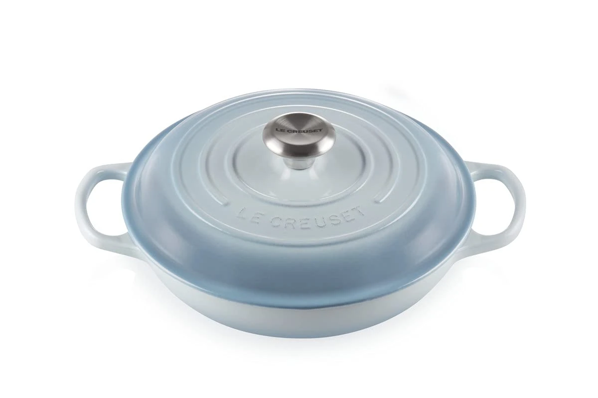 Le Creuset Signature Enamelled Cast Iron Shallow Casserole Dish With Lid, 26 cm, 2 Litres, Coastal Blue, 21180264202430