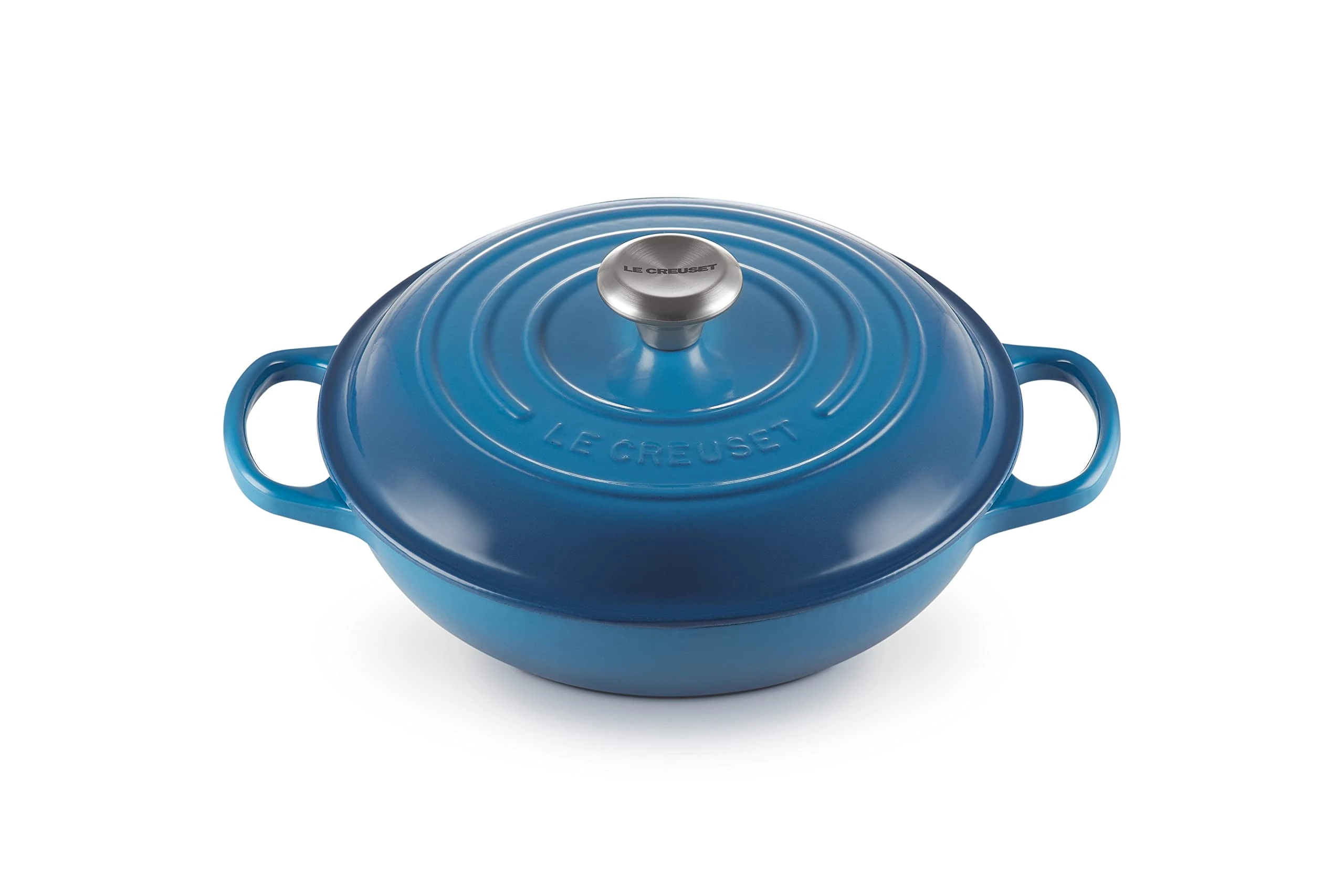 Le Creuset Signature Enamelled Cast Iron Shallow Casserole Dish With Lid, 26 cm, 2 Litres, Marseille Blue, 211802620