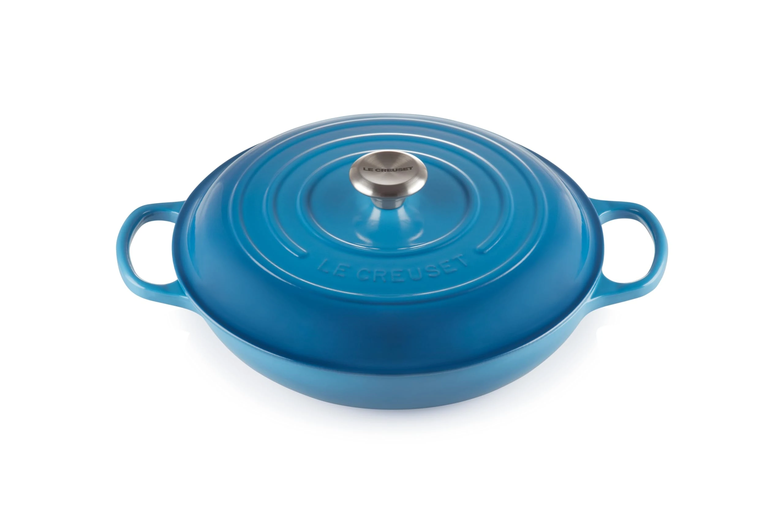 Le Creuset Signature Enamelled Cast Iron Shallow Casserole Dish With Lid, 30 cm, 3.2 Litres, Marseille Blue, 211803020