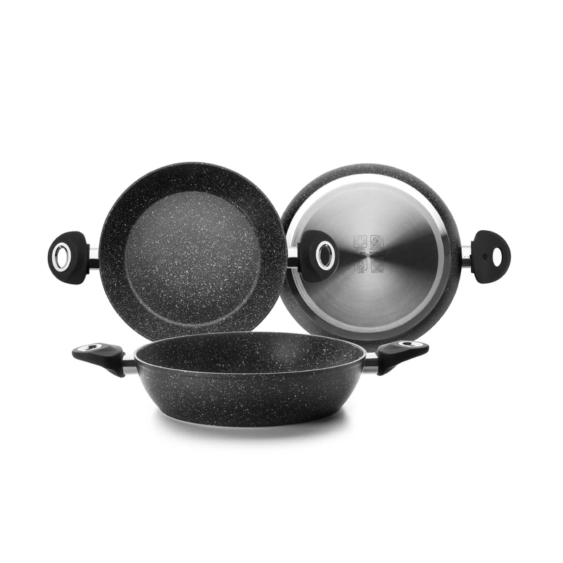 IBILI Natura Deep Frying Pan with 2 Handles, 32 cm, Aluminium, Stone-Style Non-Stick Coating, Suitable for Induction Hobs