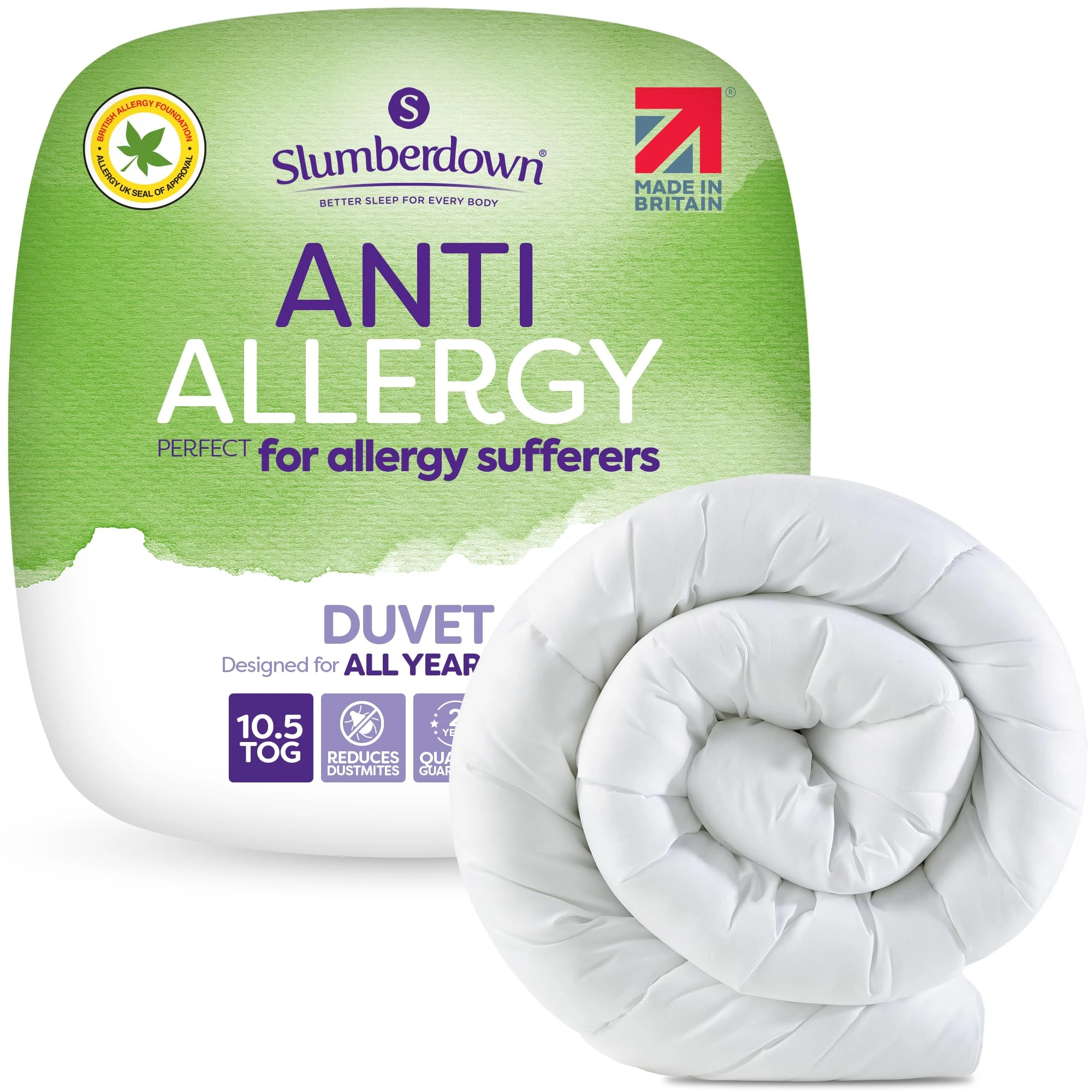 Slumberdown Anti Allergy Double Duvet 10.5 Tog - Allergy UK Approved All Year Round Double Quilt for Allergy Sufferers - Made in the UK, Anti Bacterial and Machine Washable Bedding (200 x 200cm)