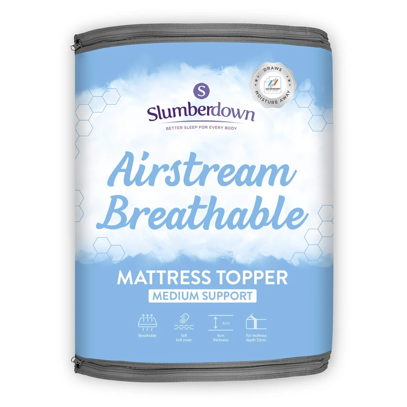 Slumberdown Airsteam Mattress Topper King Size Bed - 4cm Breathable, Cool & Supportive Mattress Cover for Hot Sleepers | UK-Made, Soft Touch Cover, Non-Allergenic, Elasticated Straps (150 x 200cm)