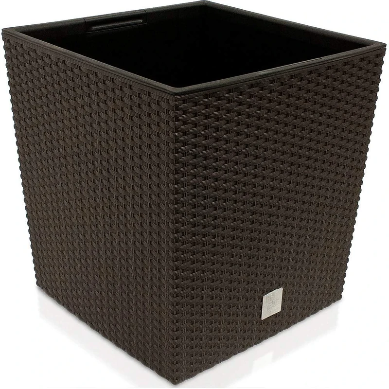 Prosperplast Tall Rattan Plastic Flower Pot Dark Brown Colour - 40cm x 40cm x 40.8cm (LWH) 64L Capacity Planter Suitable for Indoor and Outdoor Use