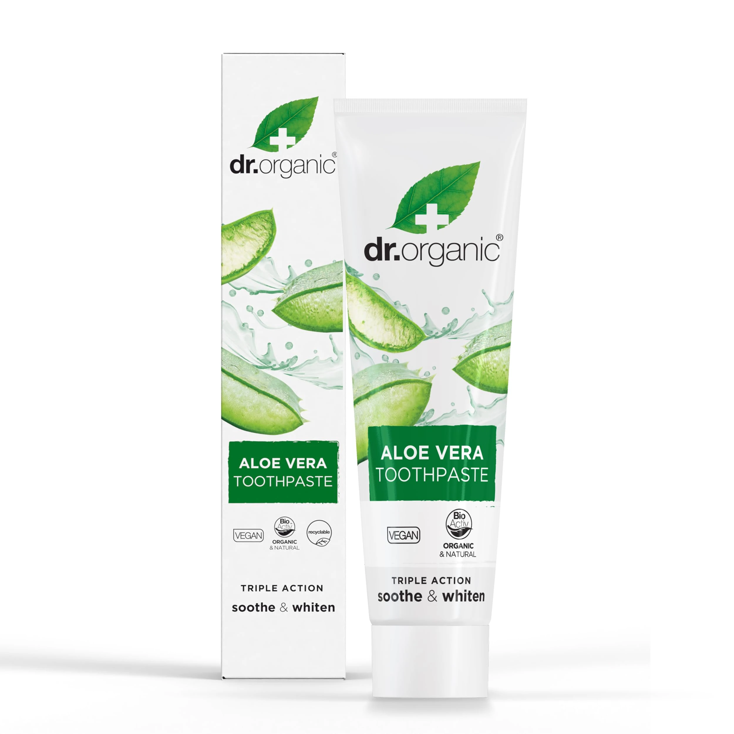 Dr Organic Aloe Vera Toothpaste, Whitening, Natural, Natural, Vegan, Cruelty-Free, Paraben & SLS-Free, Organic, 100ml, Packaging may vary