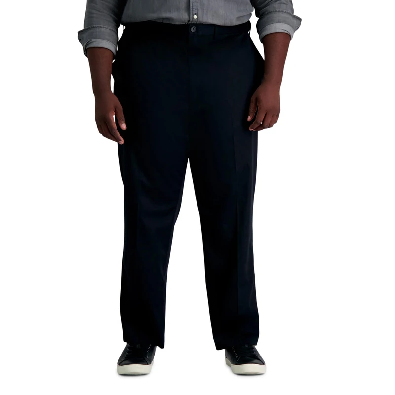 Haggar Men's Premium No Iron Khaki Classic Fit Expandable Waist Flat Front Pant Reg. and Big & Tall Sizes, Black, 48W x 29L