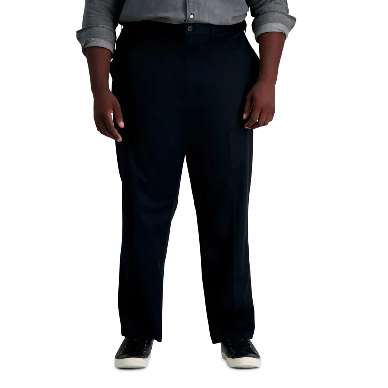 Haggar Men's Premium No Iron Khaki Classic Fit Flat Front Casual Pant (Regular and Big & Tall Sizes), Black - Bt, 50W x 30L