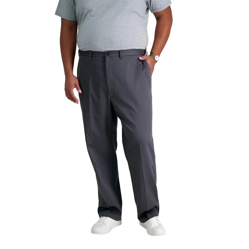 Haggar Men's Premium No Iron Khaki Classic Fit Expandable Waist Flat Front Pant Reg. and Big & Tall Sizes, Dark Grey, 52W x 30L