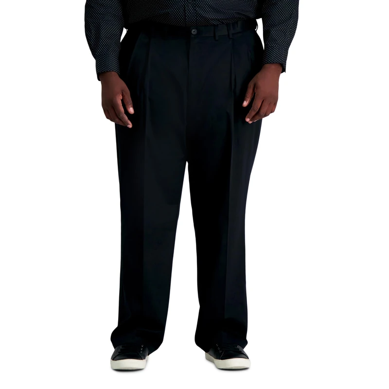Haggar Mens Premium No Iron Khaki Classic Fit Pleat Front Regular and Big & Tall Sizes, Black - Bt, 44W x 30L