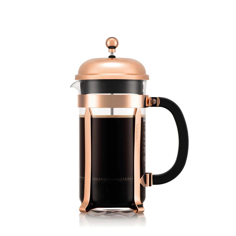 Bodum 34 Oz Chambord French Press Coffee Maker, High-Heat Borosilicate Glass, Stainless Steel, Copper – Made in Portugal