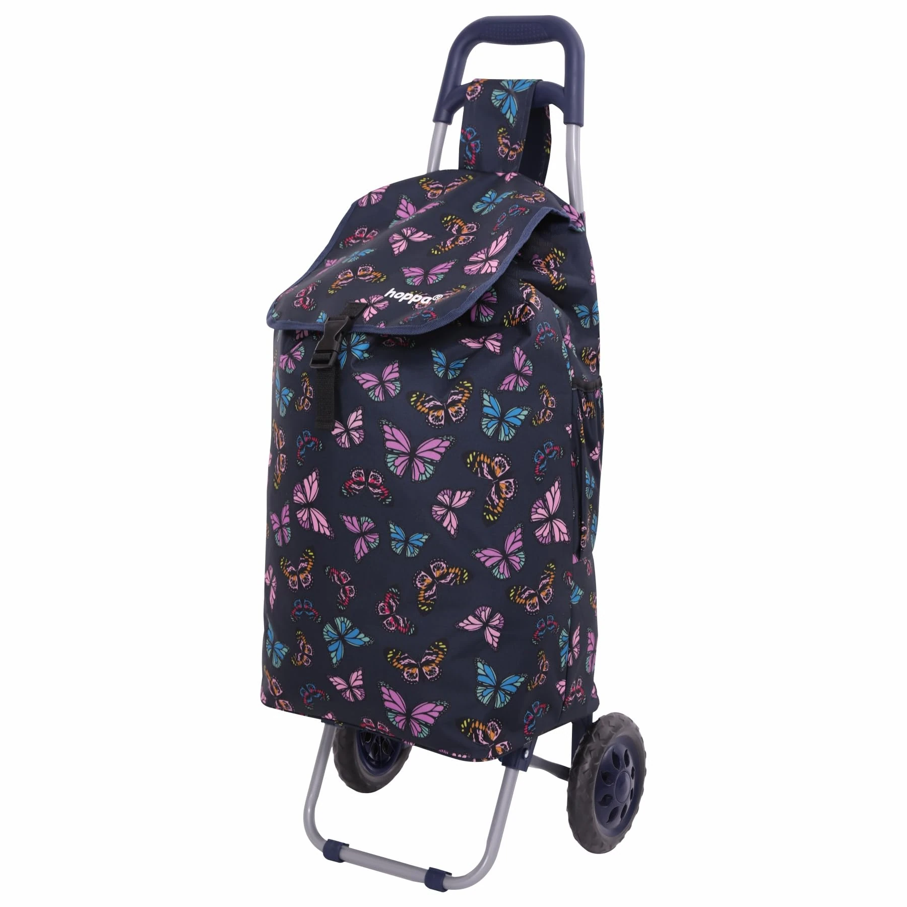 Hoppa 57Ltr Lightweight Shopping Trolley 2024 Model, Hard Wearing & Foldaway for Easy Storage With 1 years Guarantee (Butterflies (Navy))