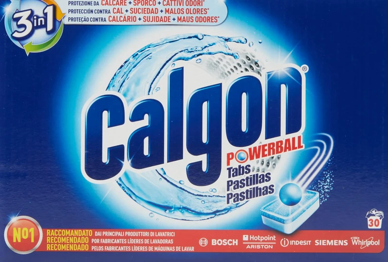 Calgon Powerball 3-in-1 Washing Machine Cleaning Tabs - Effective Protection Against Limescale, Dirt & Odors (30 Tabs)