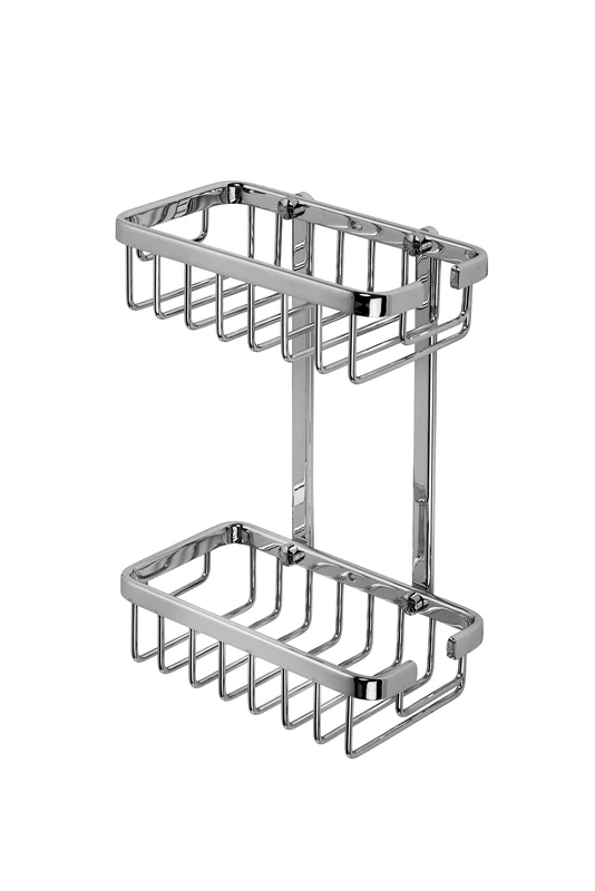 Croydex Slimline Aluminium Two Tier Shower Caddy - Chrome Plated Bathroom Storage Basket, Rust Free Guarantee, Bathroom Shelves, Silver